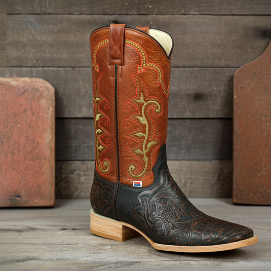 1190 - RockinLeather Men's Stamped Cowhide Leather Boot