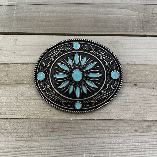RLB505 - RockinLeather Nickle Turquoise Burst Belt Buckle
