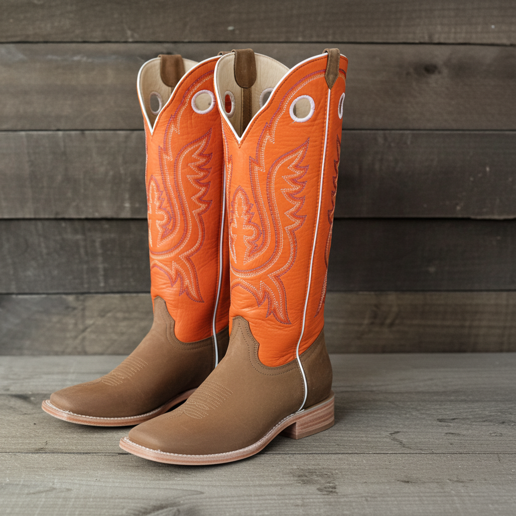 Handcrafted Grano De Oro Western Cowboy Boots In Vibrant Orange Women main image 4