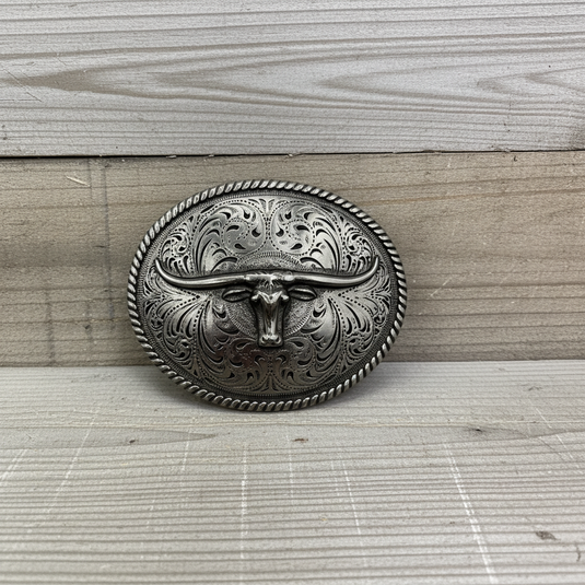 RLB503 - RockinLeather Silver Steer Head Oval Buckle