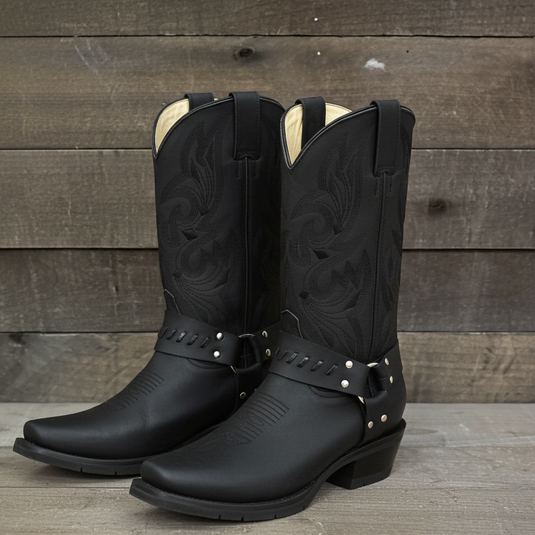 1162 - RockinLeather Men's Black Leather Harness Boot