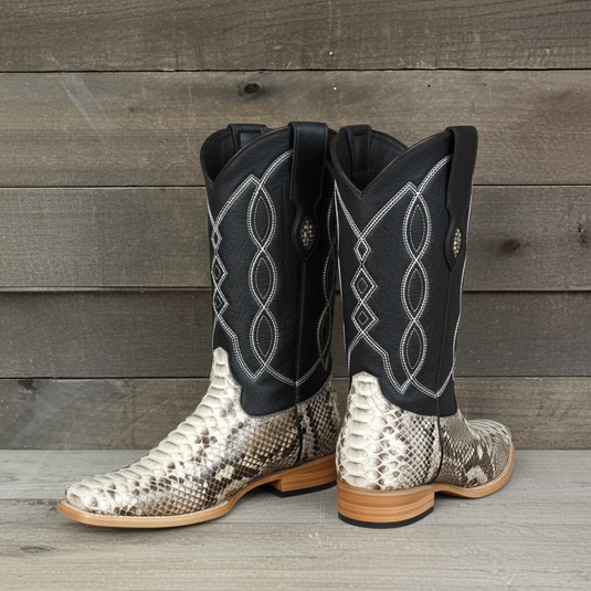 8005 - RockinLeather Men's Natural Python Square Toe Western Boot