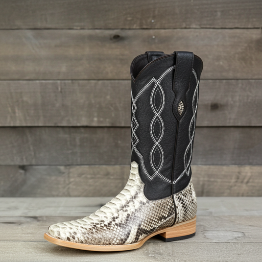 8005 - RockinLeather Men's Natural Python Square Toe Western Boot
