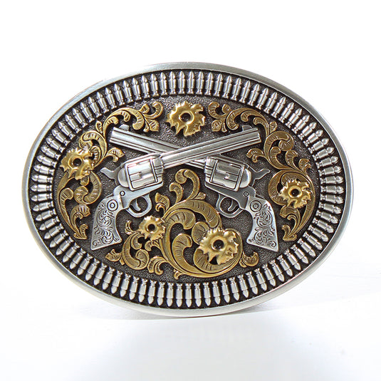 37009 - Nocona Oval Floral Revolvers Buckle