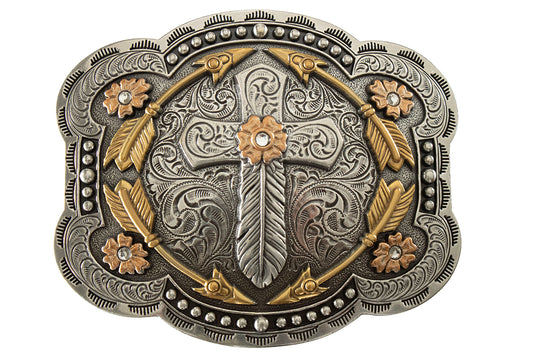 37947 - Blazin Roxx Ladies Feather Cross Arrows Multi Color Buckle
