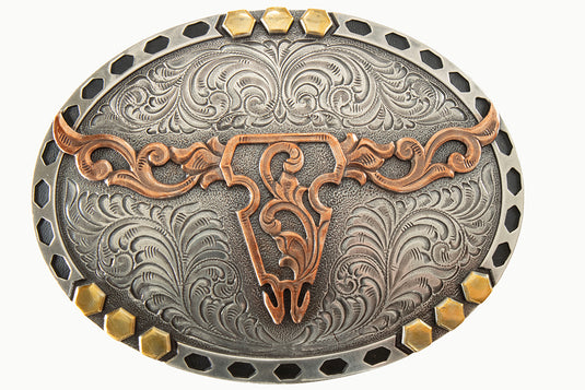 37949 - Nocona Oval LongHorn Multi Color Belt Buckle
