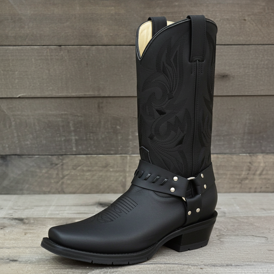 1162 - RockinLeather Men's Black Leather Harness Boot