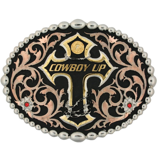 60990 - Montana Silversmiths Tri Color Cowboy Up Attitude Belt Buckle