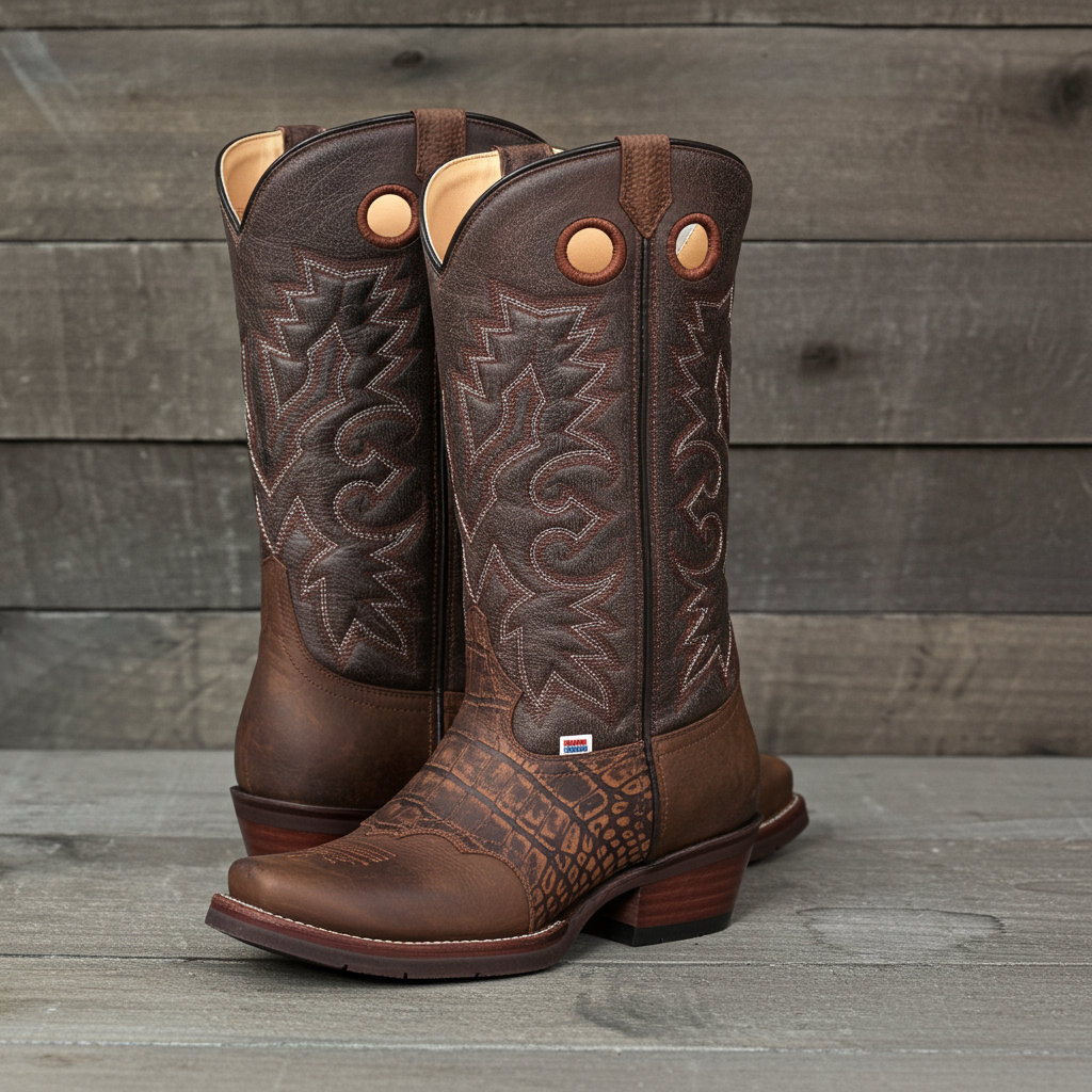 Men's Bass Leather & Neoprene Square Toe Western Boot