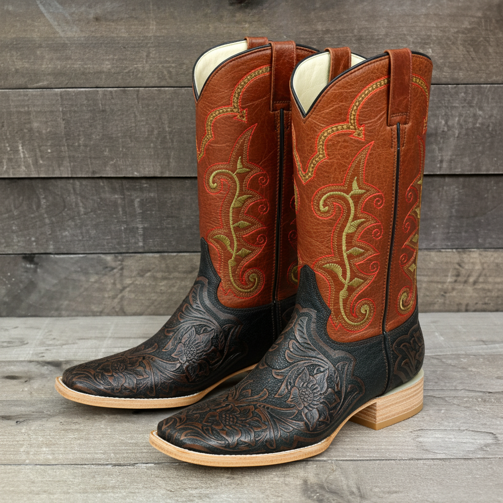 1190 - RockinLeather Men's Stamped Cowhide Leather Boot – D