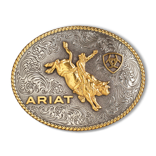 A37056 - Ariat Oval Rope Edge Bullrider Antique Silver and Antique Gold
