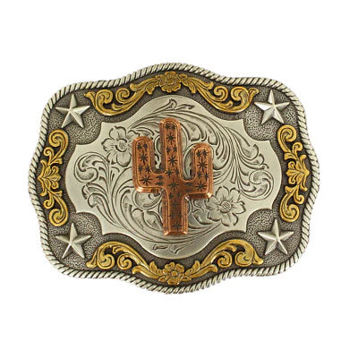 37400 - Nocona Rectangle Rope Edge Copper Cactus Belt Buckle