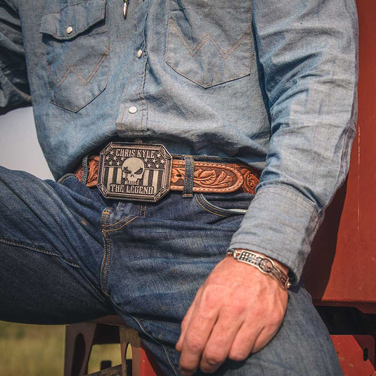 A904CK - Montana Silversmiths The Legend Chris Kyle Attitude Belt Buckle