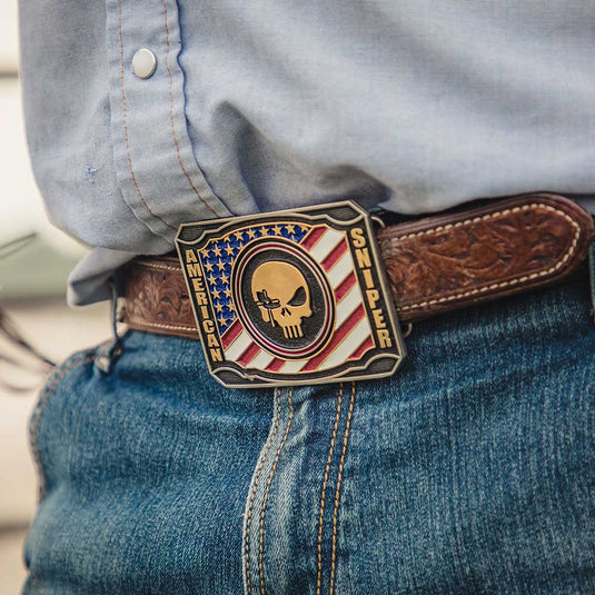 A905CK -  Montana Silversmiths Patriotic Duty Chris Kyle Attitude Belt Buckle