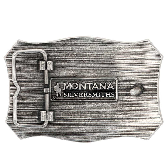 A935 - Montana Silversmiths Longhorn Crest Filigree Attitude Belt Buckle