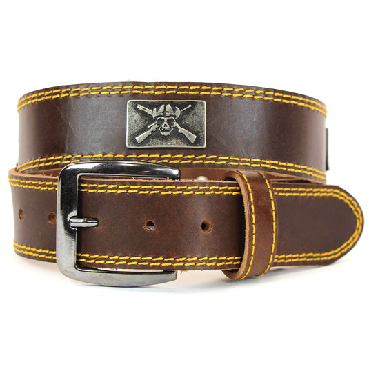 OUT1001 - Leather OUTLAW Belt with YELLOW stitching and Outlaw Conchos