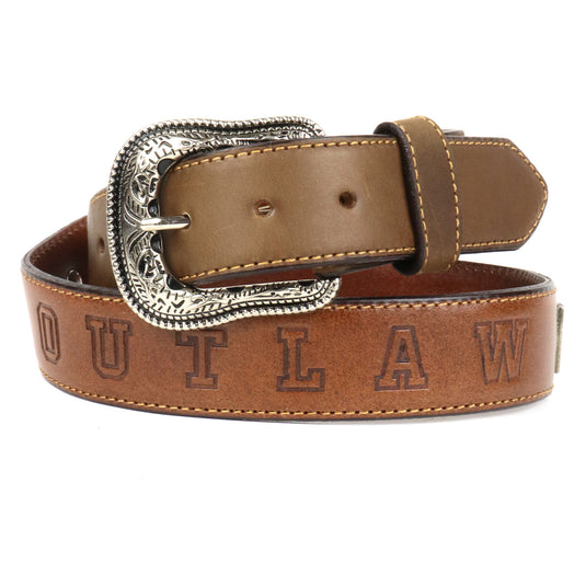 OUT1002 - Distressed Leather OUTLAW Belt with Conchos &