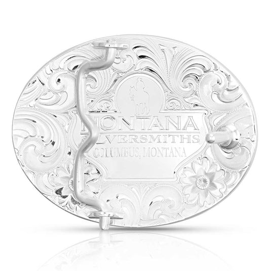 5007-731M - Montana Silversmiths Petite Two-Tone Engraved Buckle with Christian Cowboy