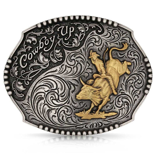A1031P - Montana Silversmiths Cowboy Up Bull Rider Buckle