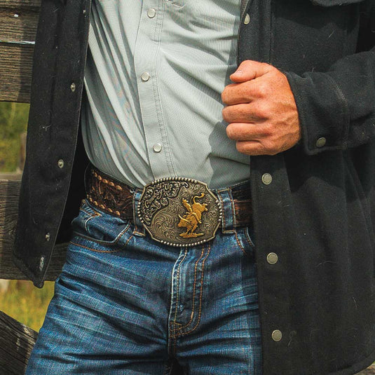 A1031P - Montana Silversmiths Cowboy Up Bull Rider Buckle