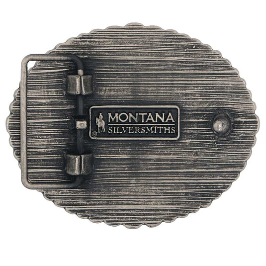 A972S - Montana Silversmiths Rustic Barbed Wire Longhorn Buckle