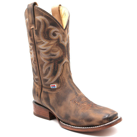 2574 - RockinLeather Women's Distressed Brown Western Boot With Wide Square Toe