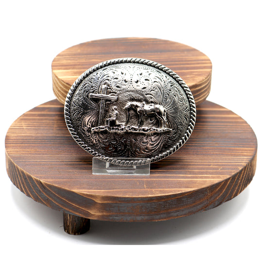 RLB502 - RockinLeather Silver Cowboy Prayer Oval Buckle