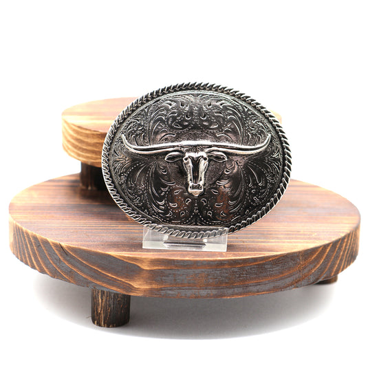 RLB503 - RockinLeather Silver Steer Head Oval Buckle