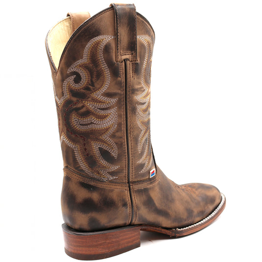 2574 - RockinLeather Women's Distressed Brown Western Boot With Wide Square Toe