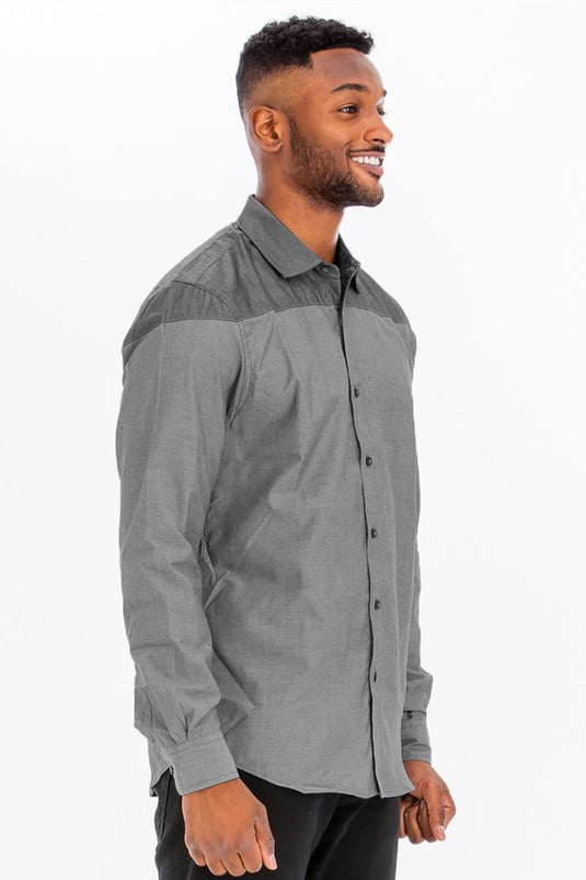 MWLL20021 Gray - Men's Casual Long Sleeve Shirts