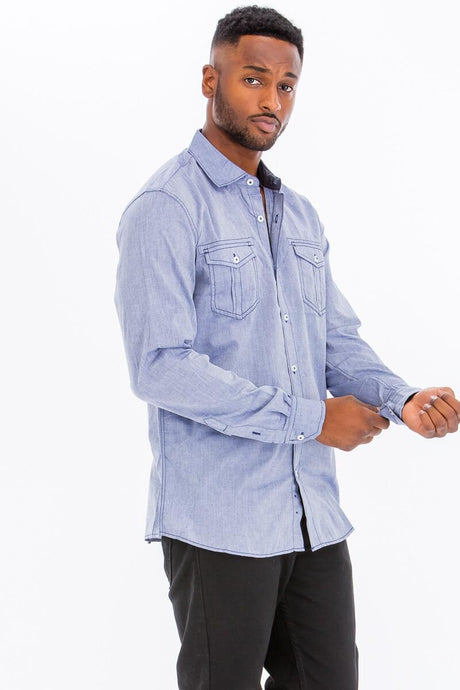 MWLAE20021 Ocean - Men's Outlined Button Down Shirt