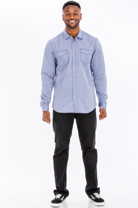 MWLAE20021 Ocean - Men's Outlined Button Down Shirt