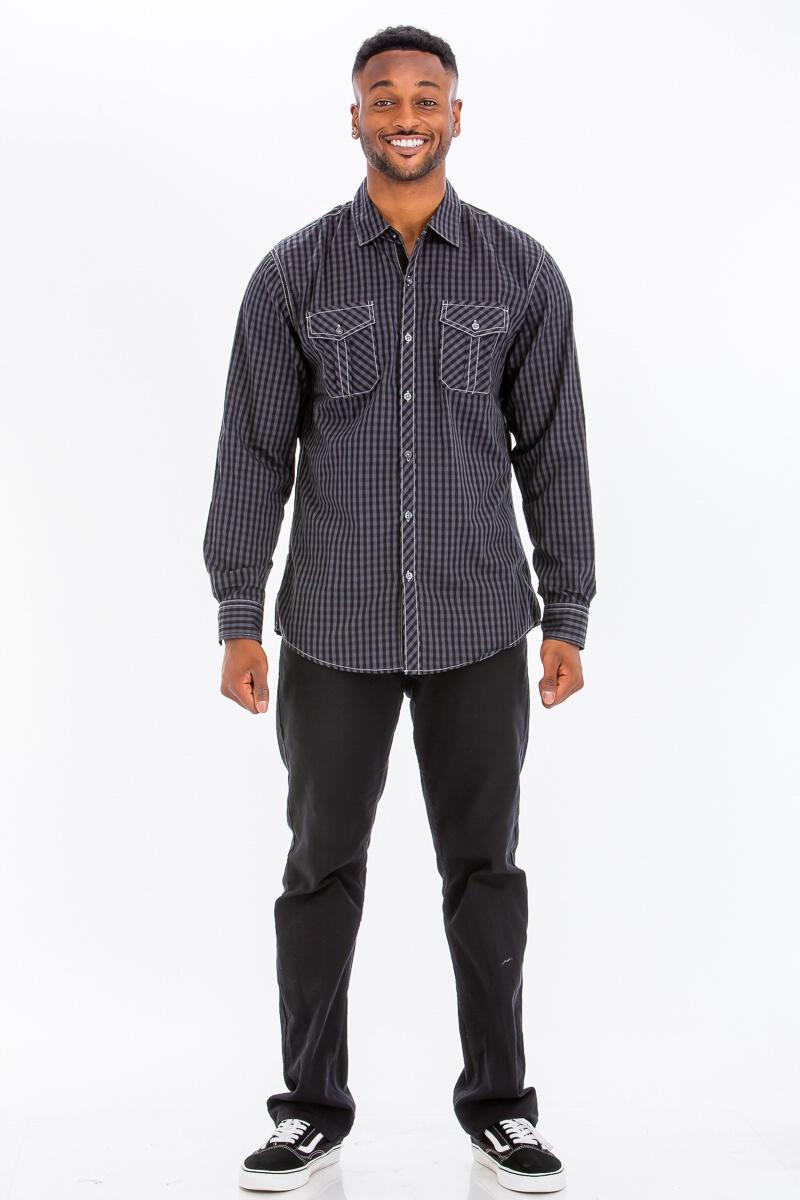 Load image into Gallery viewer, WRL92404 Charcoal - Men&#39;s Western Long Sleeve Shirt
