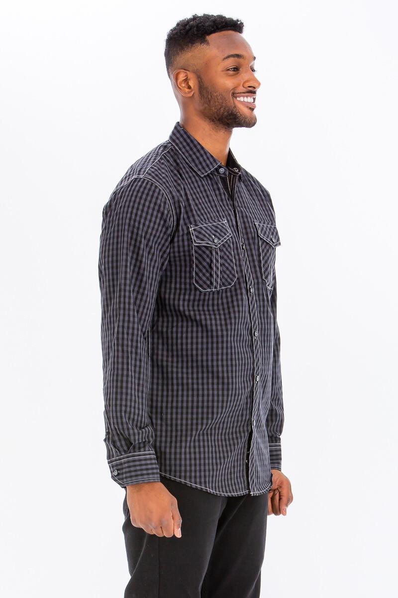 Load image into Gallery viewer, WRL92404 Charcoal - Men&#39;s Western Long Sleeve Shirt
