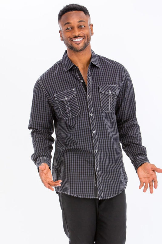 WRL92404 Charcoal - Men's Western Long Sleeve Shirt