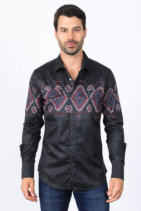 AFL10232 - Platini Mens Modern Fit Panoramic Foil Print Shirt