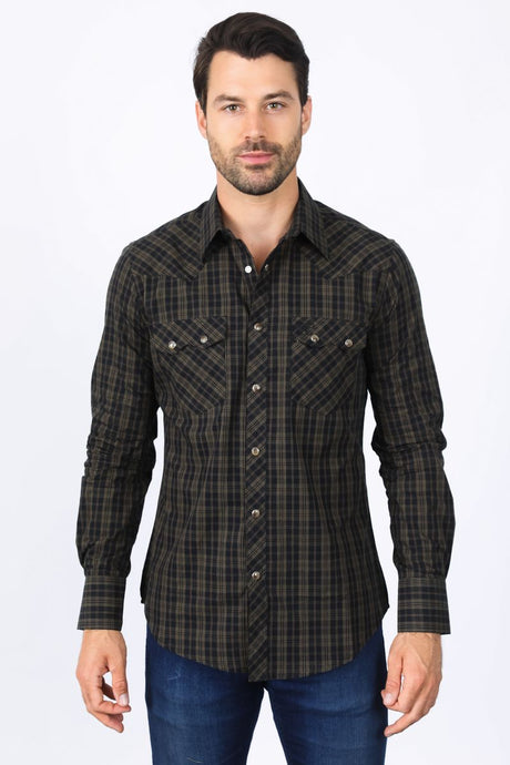 WCL10339 - Platini Mens Western Checkered Long Sleeve Shirt