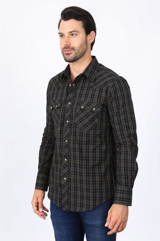 WCL10339 - Platini Mens Western Checkered Long Sleeve Shirt