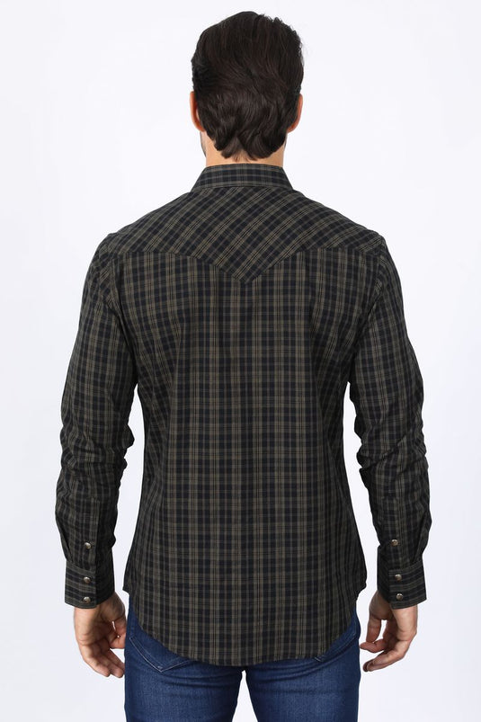 WCL10339 - Platini Mens Western Checkered Long Sleeve Shirt