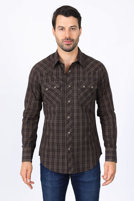 WCL10340 - Platini Mens Western Checkered Long Sleeve Shirt