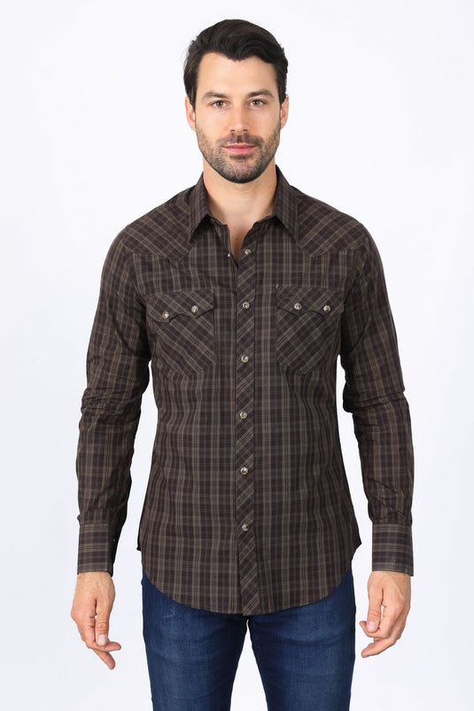WCL10340 - Platini Mens Western Checkered Long Sleeve Shirt
