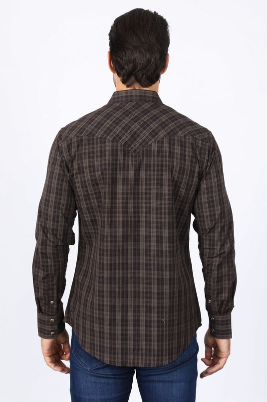 WCL10340 - Platini Mens Western Checkered Long Sleeve Shirt