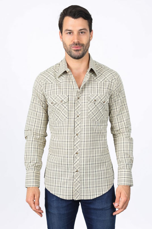 WCL10341 - Platini Mens Western Checkered Long Sleeve Shirt