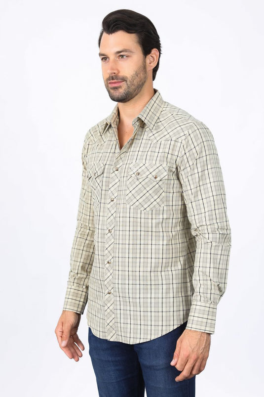 WCL10341 - Platini Mens Western Checkered Long Sleeve Shirt