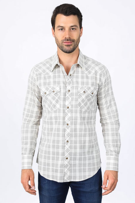 WCL10345 - Platini Mens Western Checkered Long Sleeve Shirt