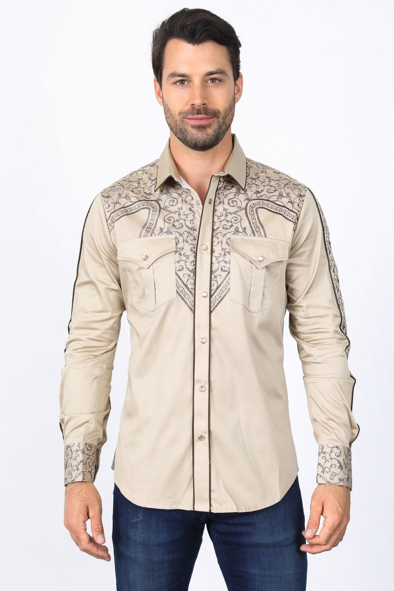 Load image into Gallery viewer, ECL10324 - Platini Mens Embroidery Modern Fit Stretch Shirt
