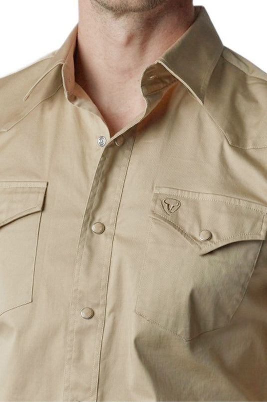 WL-009 - Men's Solid Twill Long Sleeve Khaki Snap Shirt