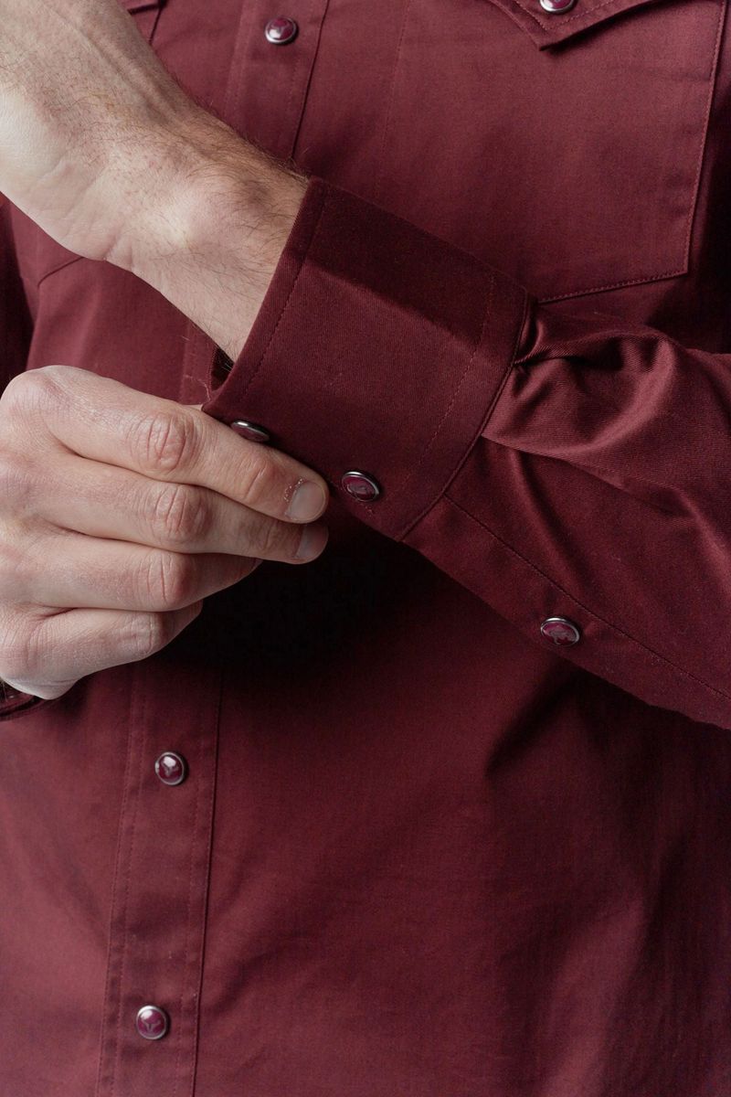 Load image into Gallery viewer, WL-010 - Men&#39;s Solid Twill Long Sleeve Burgundy Snap Shirt
