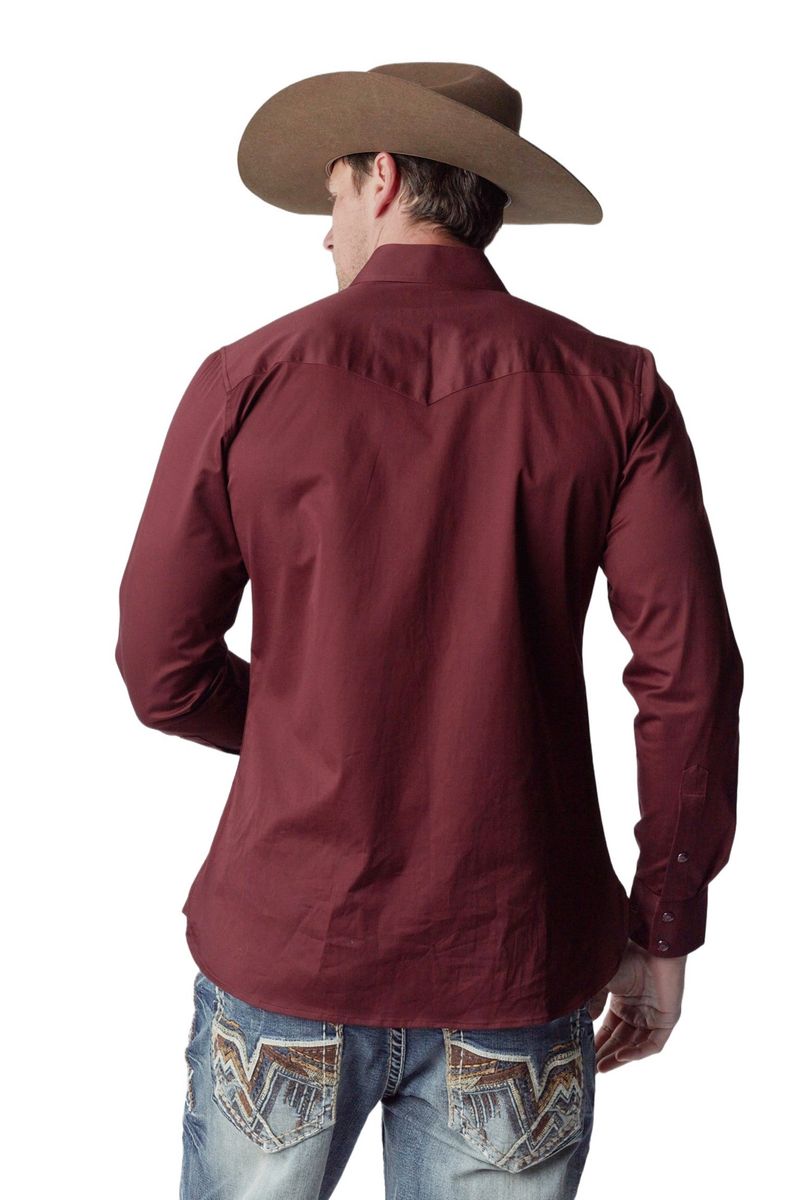Load image into Gallery viewer, WL-010 - Men&#39;s Solid Twill Long Sleeve Burgundy Snap Shirt
