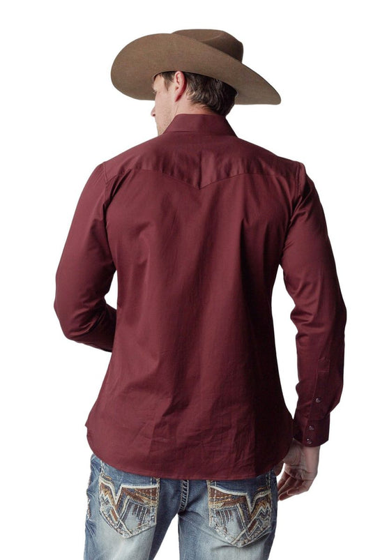 WL-010 - Men's Solid Twill Long Sleeve Burgundy Snap Shirt